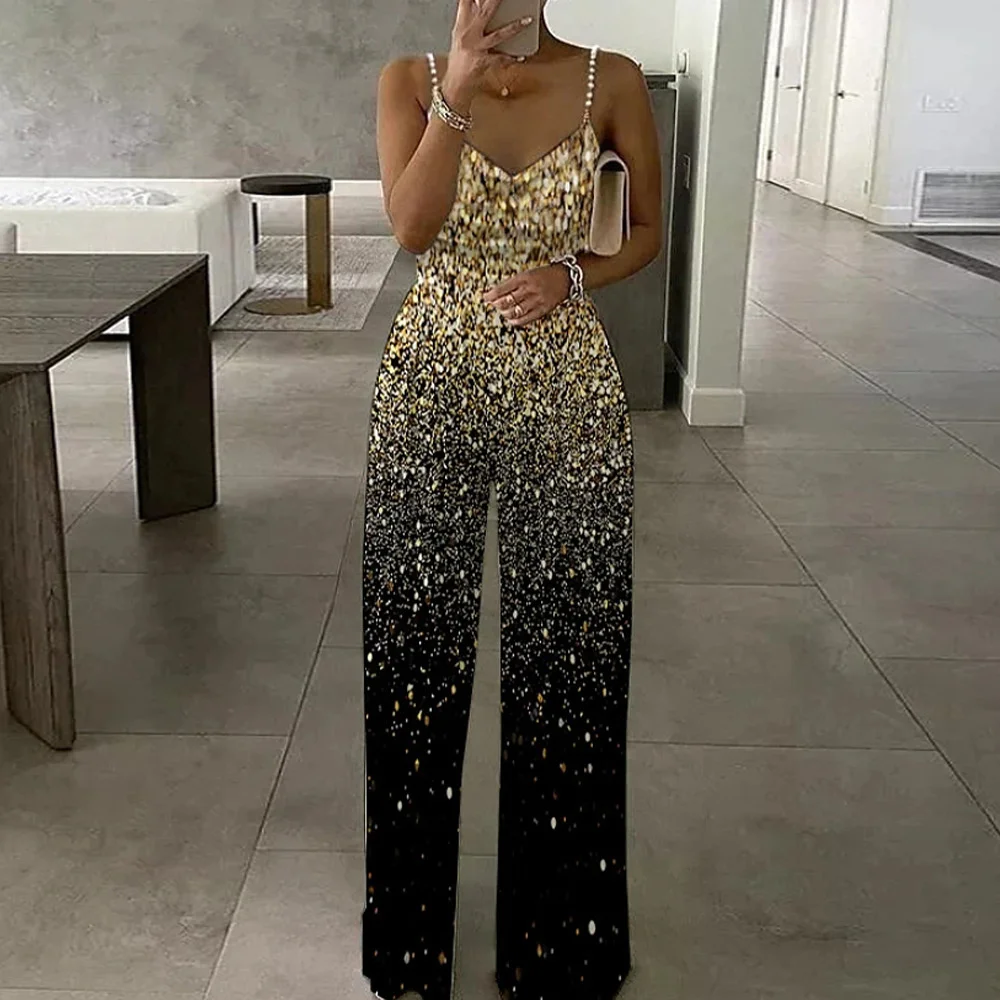 

Zoctuo Jumpsuits Overalls New Womens Printed Sleeveless Sexy Strapless Jumpsuit Pants Fashion Straps Sequins Gold Night Evening