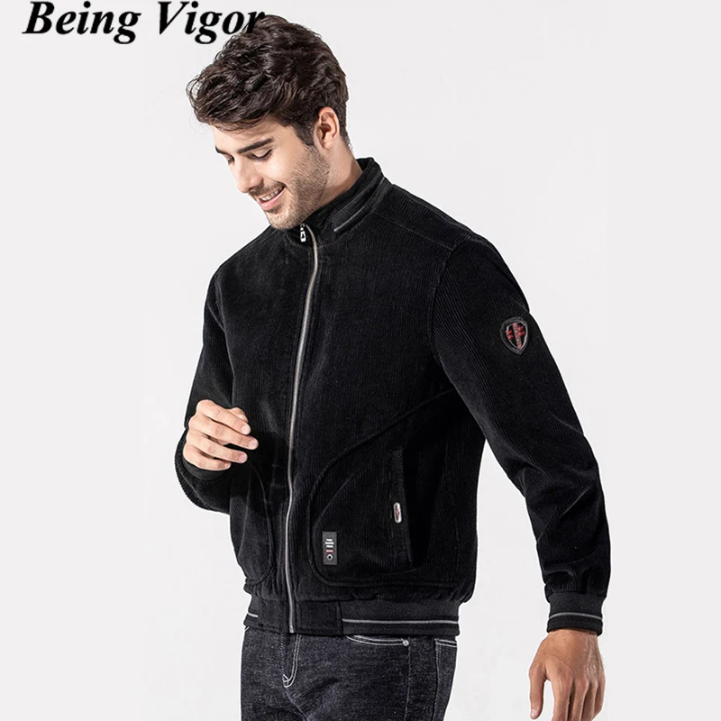 

Being Vigor 100% Cotton Winter Coat Corduroy Mens Bomber Jacket Full Zipper Varsity Jacket Male Outerwear jaqueta masculina