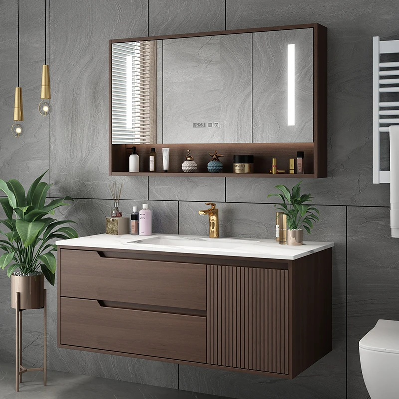 solid wood rock slab pool washbasin smart bathroom cabinet New Chinese bathroom cabinet combination