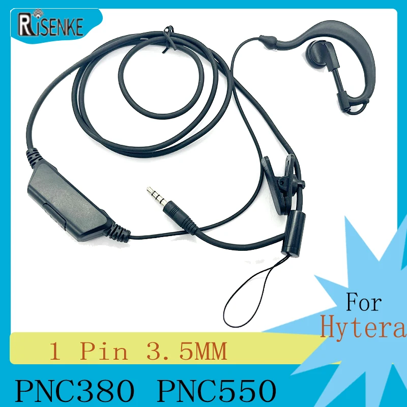 RISENKE-Earpiece EHS24 PNC360 PNC380 for Hytera Radio, G Shape, Walkie Talkie Accessories, 1 Pin Earphone, 3.5mm