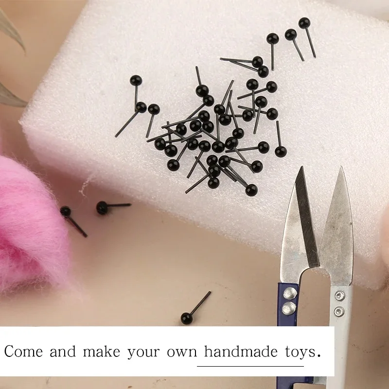MIUSIE 50 Pairs 2/3/4mm Plastic Safety Eyes Eyeballs Needle Wool Felting Teddy Bears Dolls Animals Black Eyes Dolls Accessories