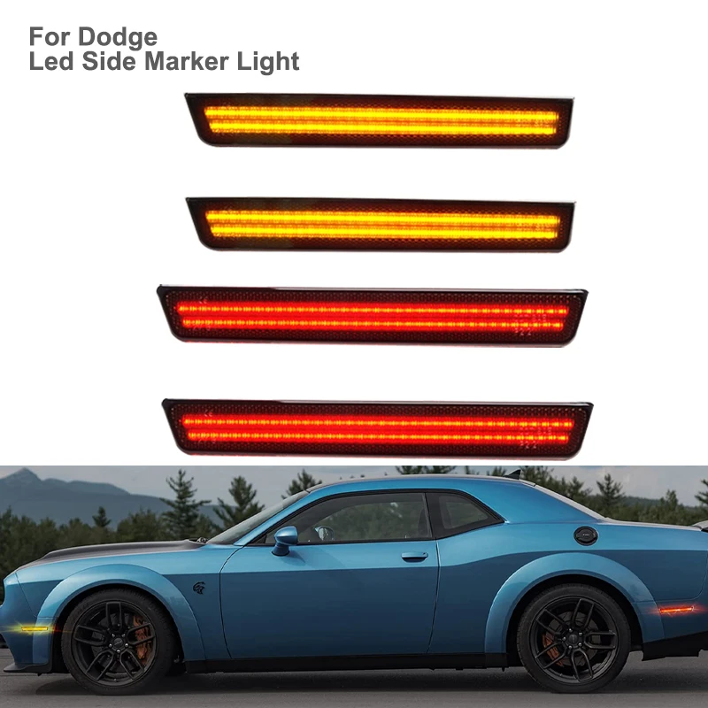 

CAN-bus Error free For Dodge Challenger 2015-2023 Car Accsesories Smoked Lens Front Rear Bumper LED Side Marker Light Amber&Red