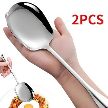 2/1 pz cucchiaio in acciaio inox grande manico lungo cucchiai posate da cucina gnocchi di riso Porridge zuppa scoop ristorante stoviglie 1