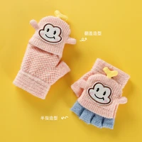 Half Finger Flip Covered Gloves Cute Cartoon Kids Gloves Winter Warm Knitted for Children Boys Girls 1-5Y Baby Accessories 3