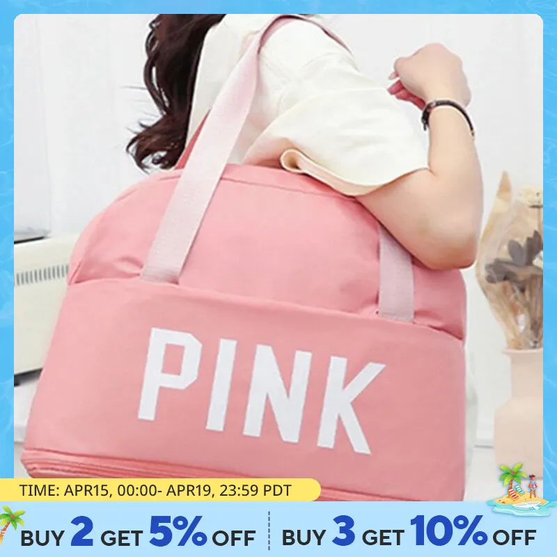 여성용 문자 패턴 핸드백 옥스포드 천, 대용량 습식 및 건식 분리 캔 슬리브 트롤리 여행 가방 