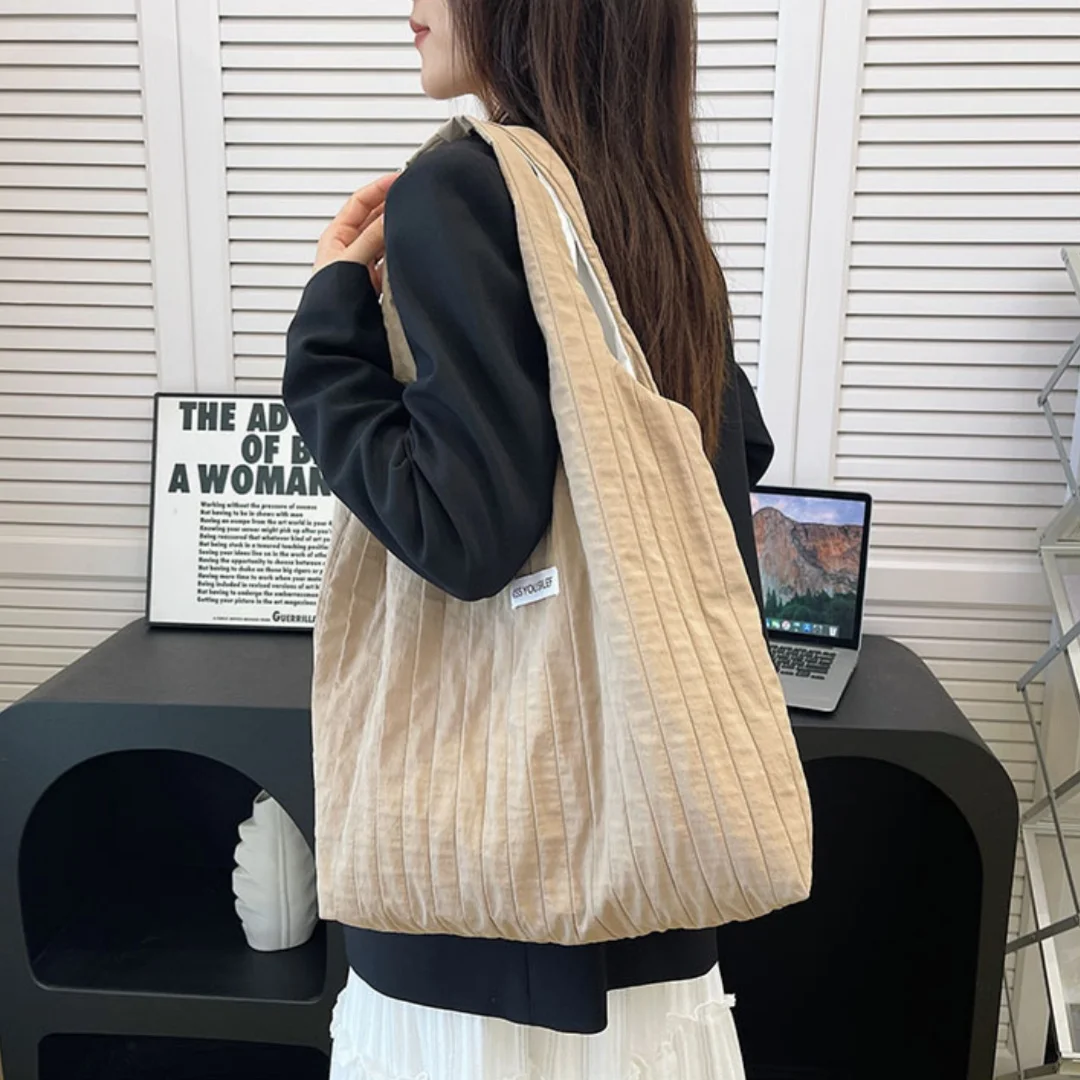 Borsa a Tracolla in Tessuto Texturizzato alla Moda con Cinghia Larga per Donne, Ideale per Lavoro Quotidiano e Shopping, Spaziosa Borsa a Mano con Tasca per Telefono - immagine 3