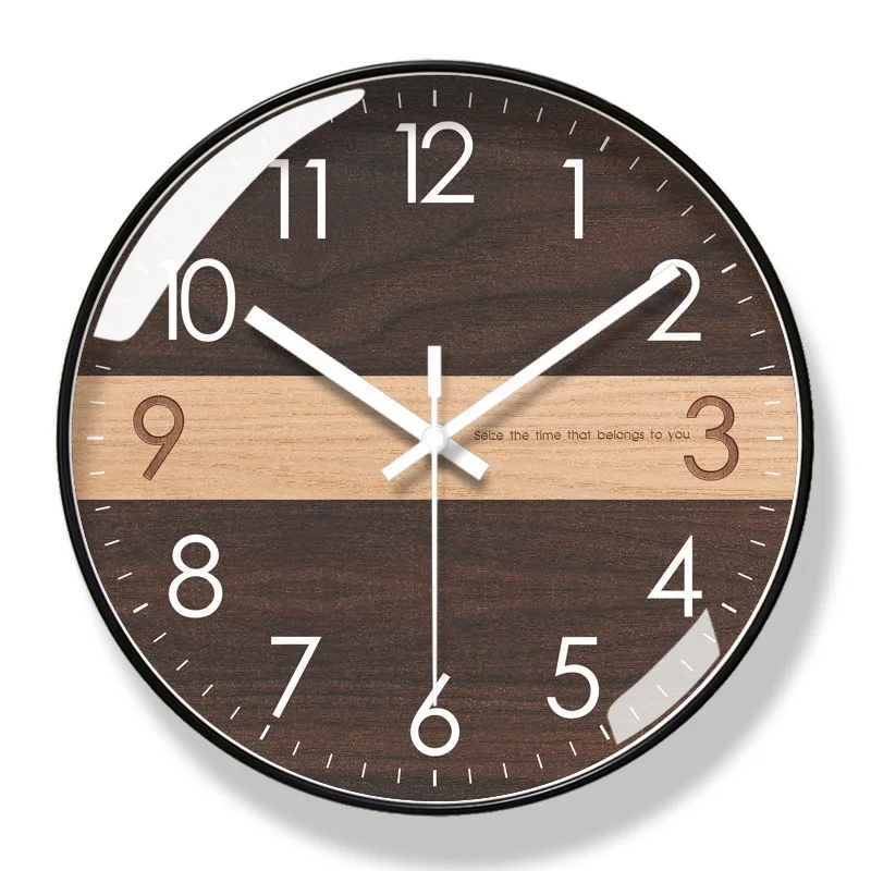 2023 New Nordic Simple Wooden Texture Wall Clocks Fashionable Art Living Room Wall Clocks Silent Sweep Second Quartz Wall Clock Color:Black Frame C;Sheet Size:12 inch(30 cm)