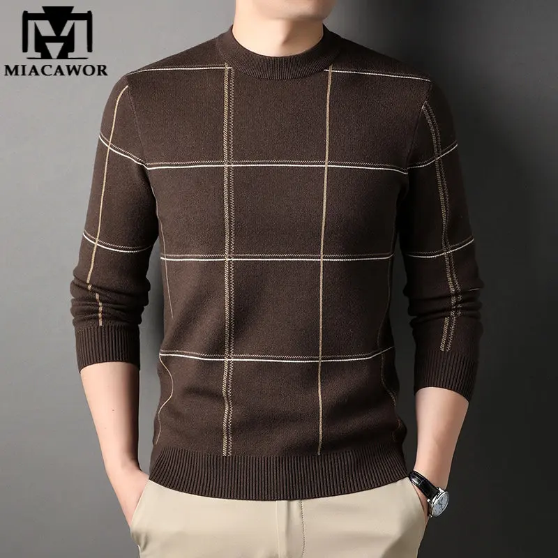 New Brand Winter Luxury Plaid Sweaters Men Thick Warm Wool Pullovers