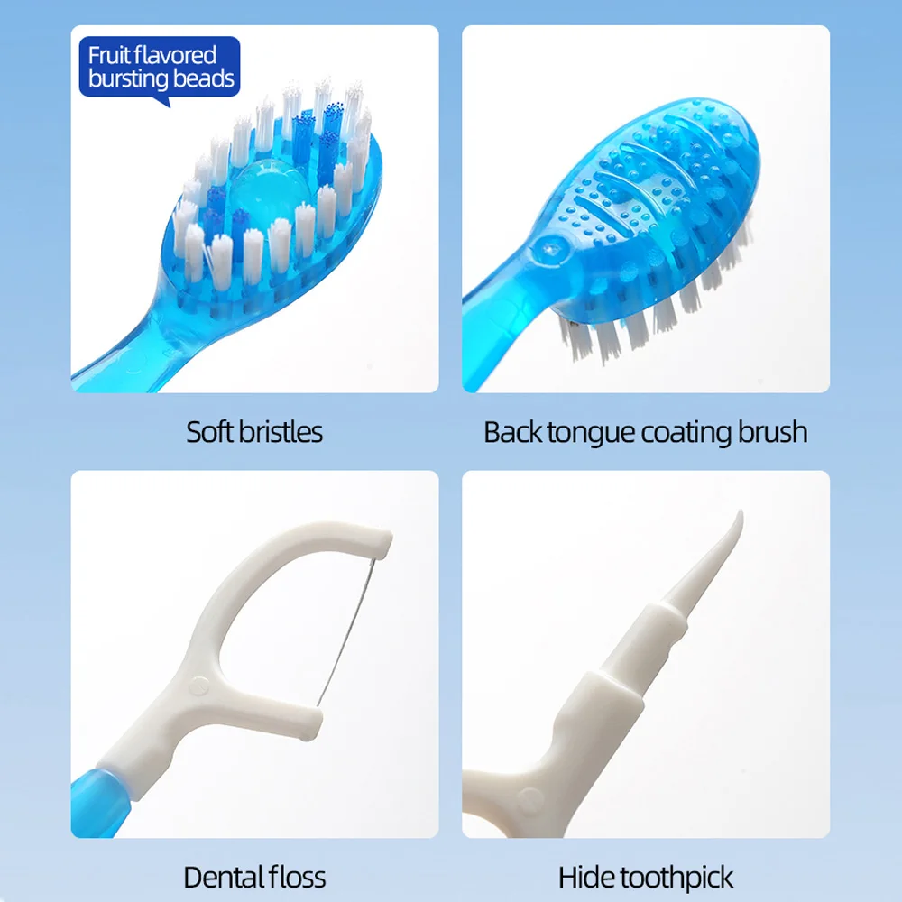 [테일 브러쉬 포함] 일회용 미니 팝업 칫솔 - 다기능 치실 - 입냄새 제거, 구강 세정, 치아 관리