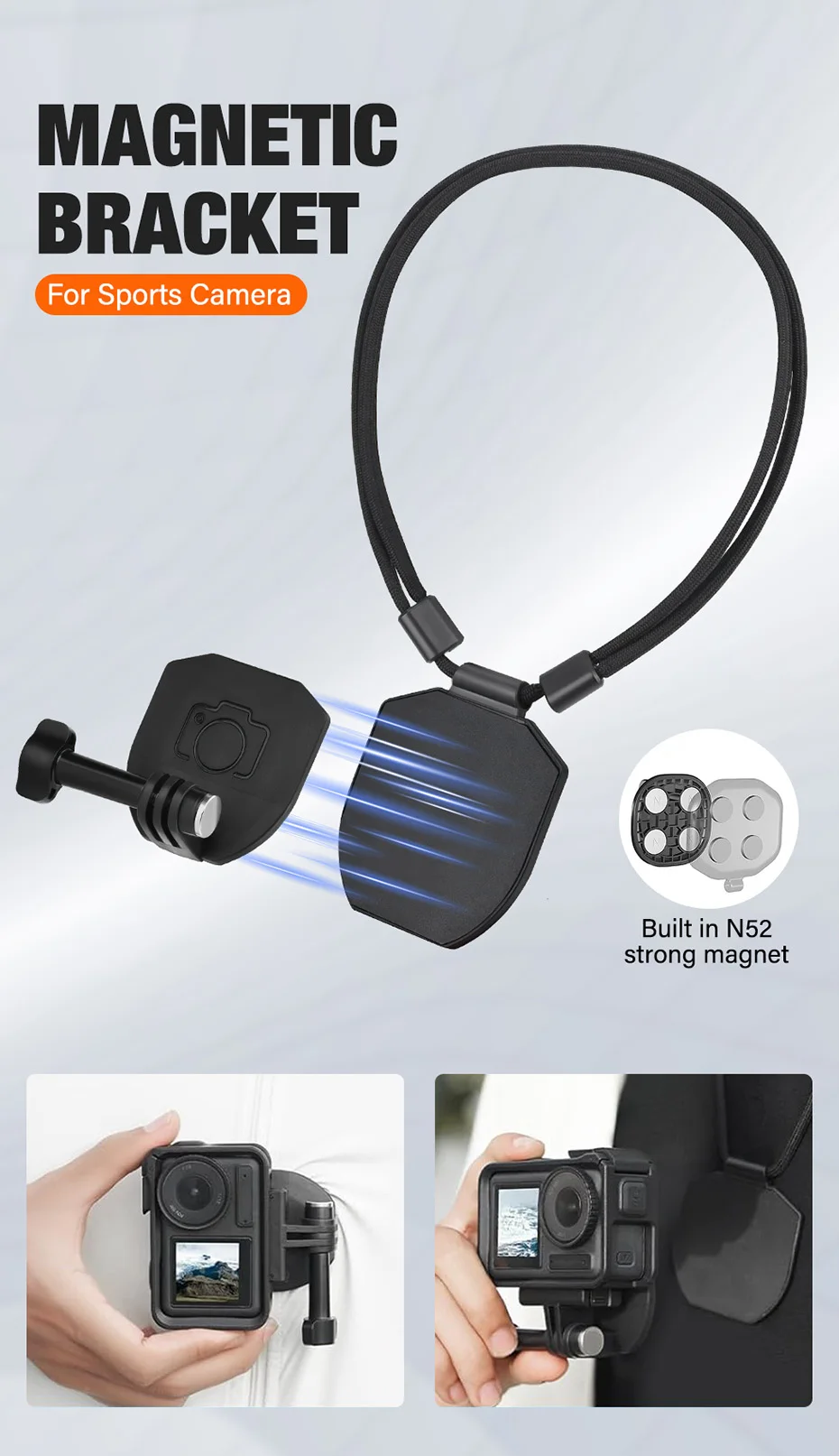Chest magnetic mount for action camera front view