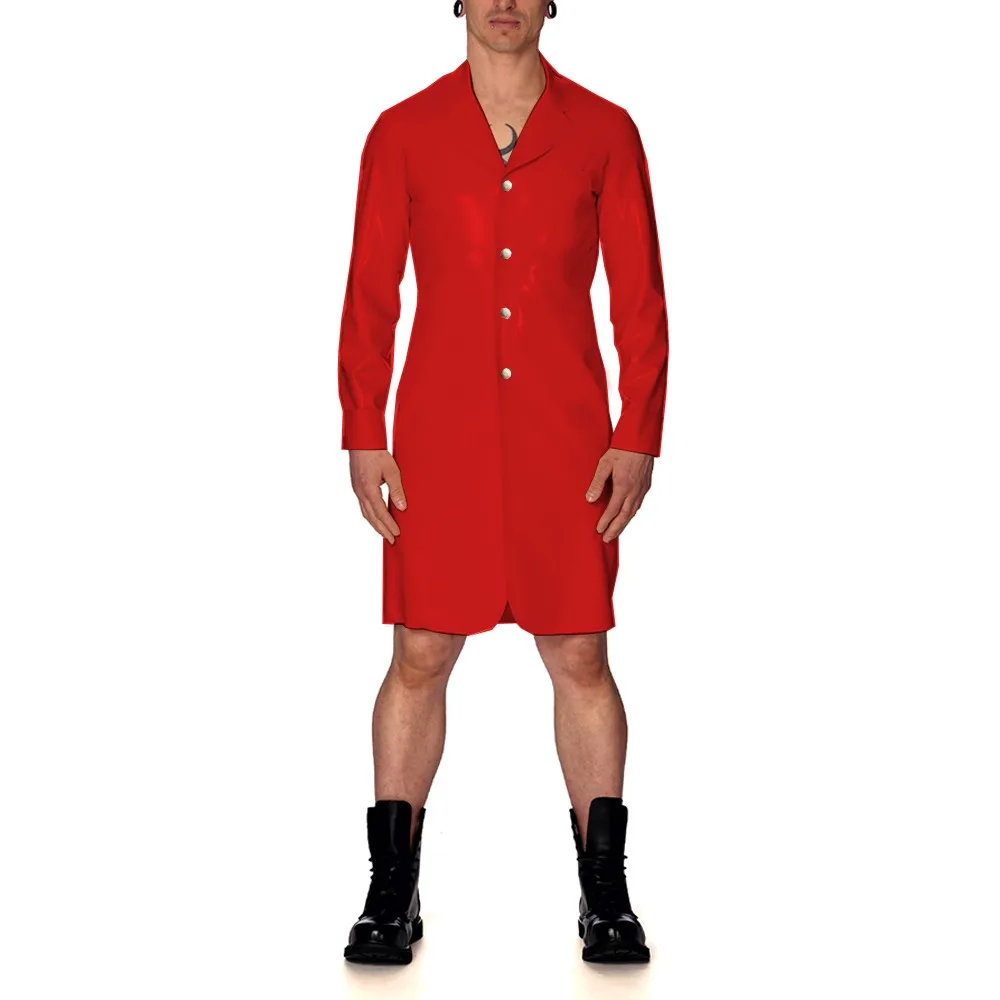 Men Vinyl PVC Leather Lapel Neck Long Sleeve Trench Coat Wetlook Button Up Male Long Jackets Cothic Party Club Cosplay Coats 7XL