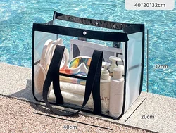 Clear PVC Waterproof Tote Bag - Large Versatile Organizer and Travel Beach Essential (A - black)
