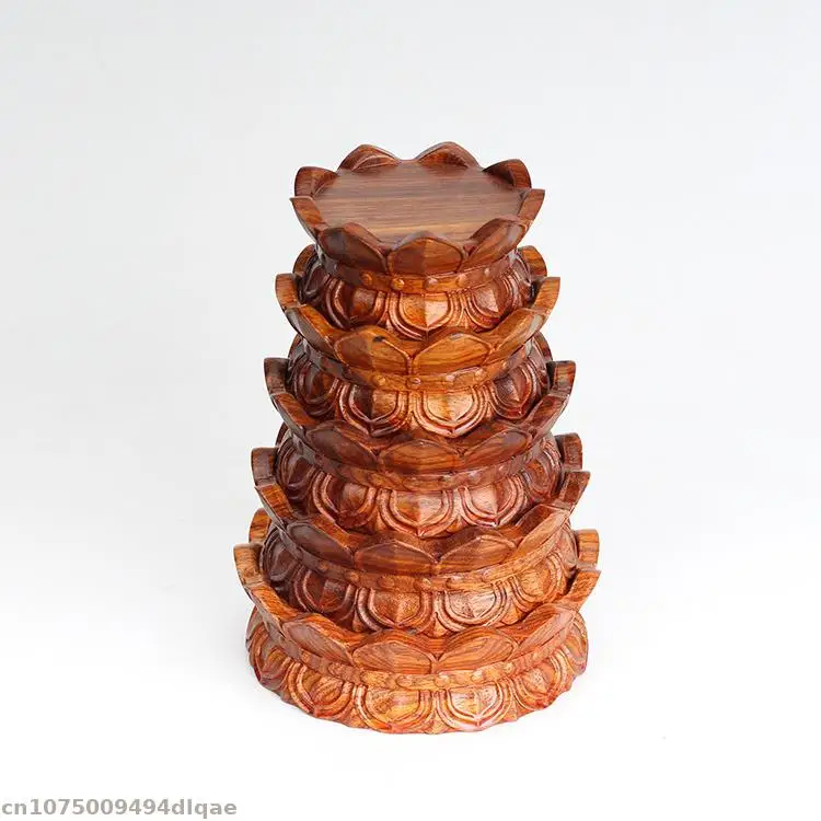Natural Solid Wood Lotus Pedestal Crafts Vase Coffee Tea Display Stand Woodcarving Buddha Guanyin Bodhisattva Altar Table Base