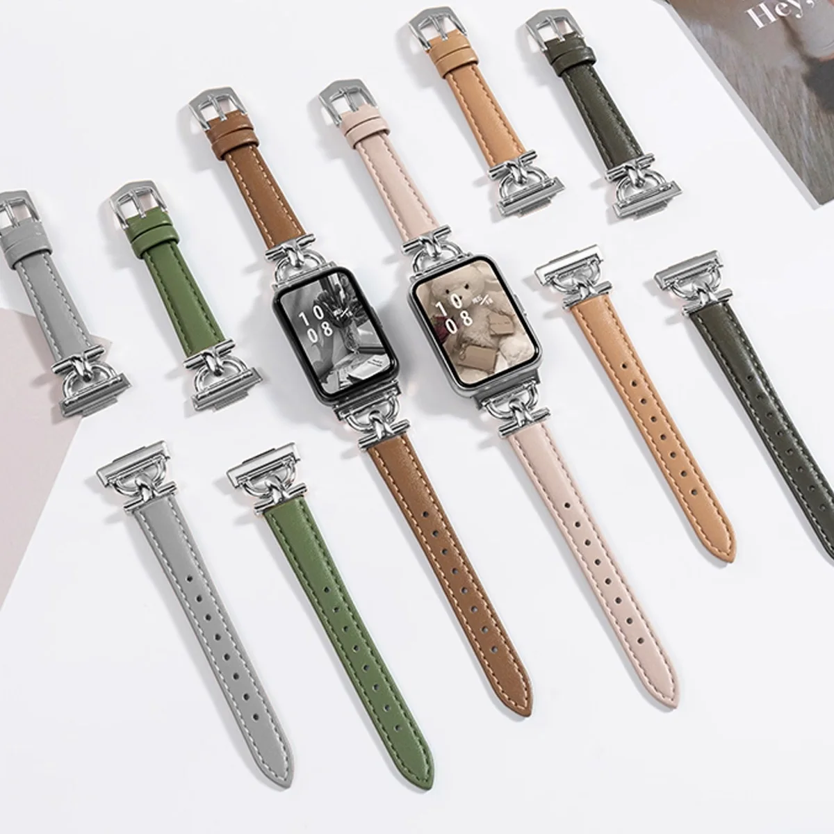 Premium Metal and Leather Strap for Galaxy Fit 3 - Stylish Smart Watch Wristband Accessory