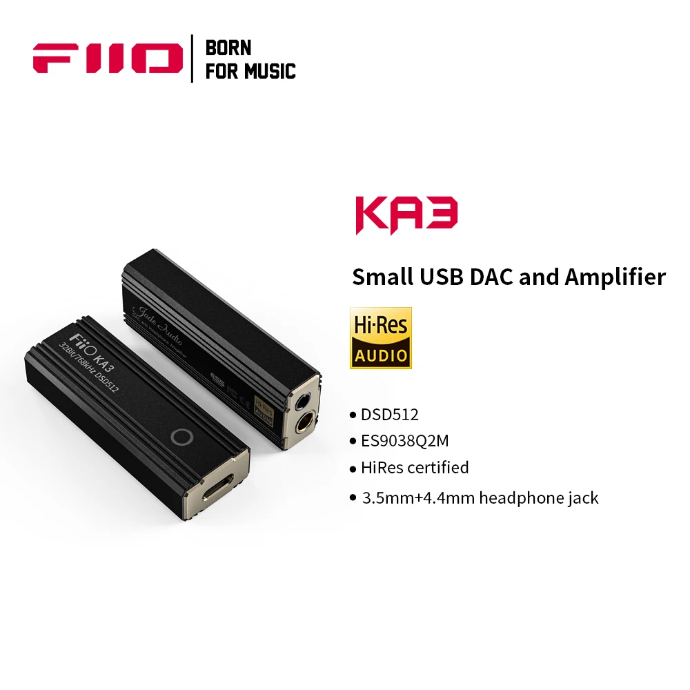 FiiO JadeAudio KA3 Type C 3.5/4.4 Jack Earphone, USB DAC AMP