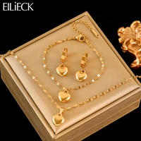 EILIECK 316L الفولاذ المقاوم للصدأ القلب الحب قلادة أساور طقم من الحلقان للنساء جديد عصري 18K مطلية بالذهب مجوهرات مقاومة للماء 1