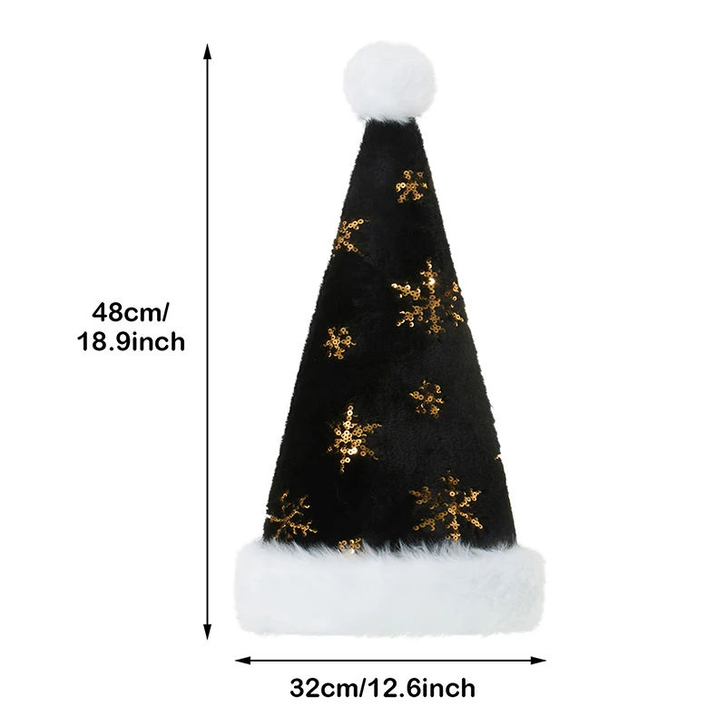 Sequin Christmas Hats for Adults Glitter Snowflake Embroidered Santa Claus Hats Party Cap with Fur Trim