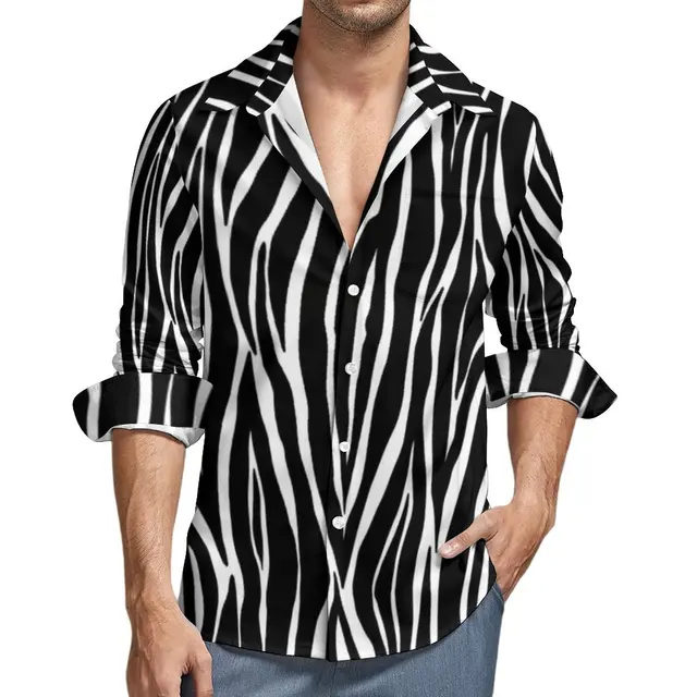 Camisa Hawaiana Camisa Rayas Blanca Y Negra Tk Camisa Hawaiana