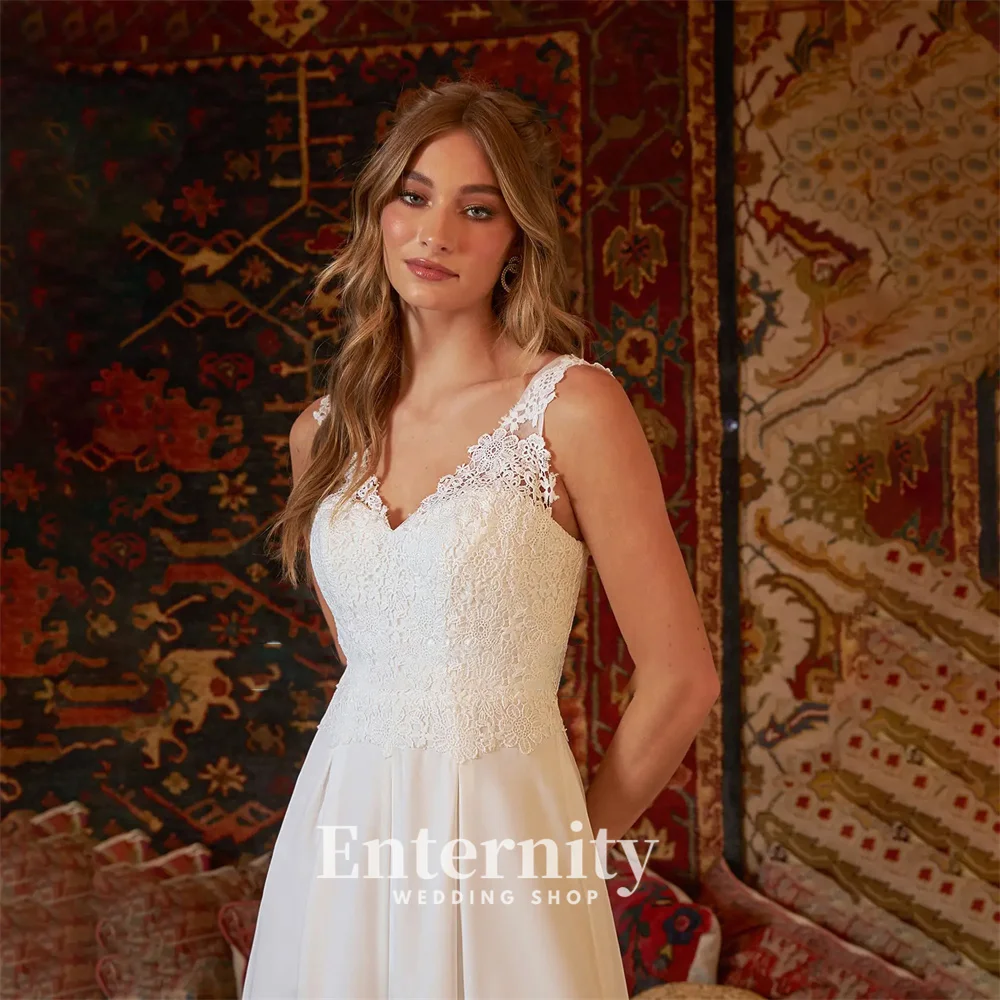 Customized Jumpsuit Bride Dress V-Neck Wedding Dress Modern Floor-Length Lace Chiffon Wedding Dresses for Woman Vestidos Dresses 3