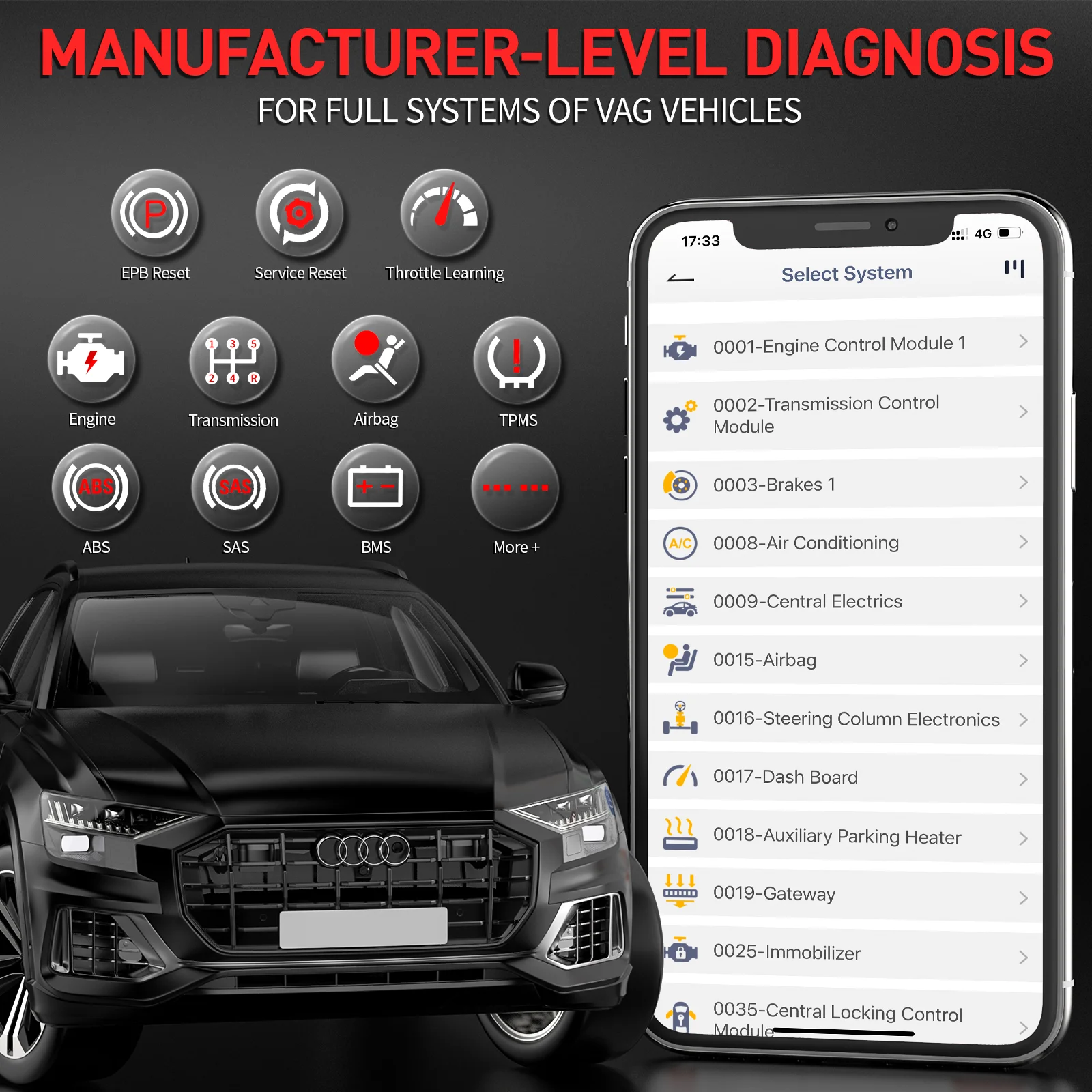 ANCEL BD500 Bluetooth OBD2 Car Diagnostic Tools All System Oil EPB ETC Reset BAT Test OBD2 Automotive Scanner for VW Audi Skoda 3