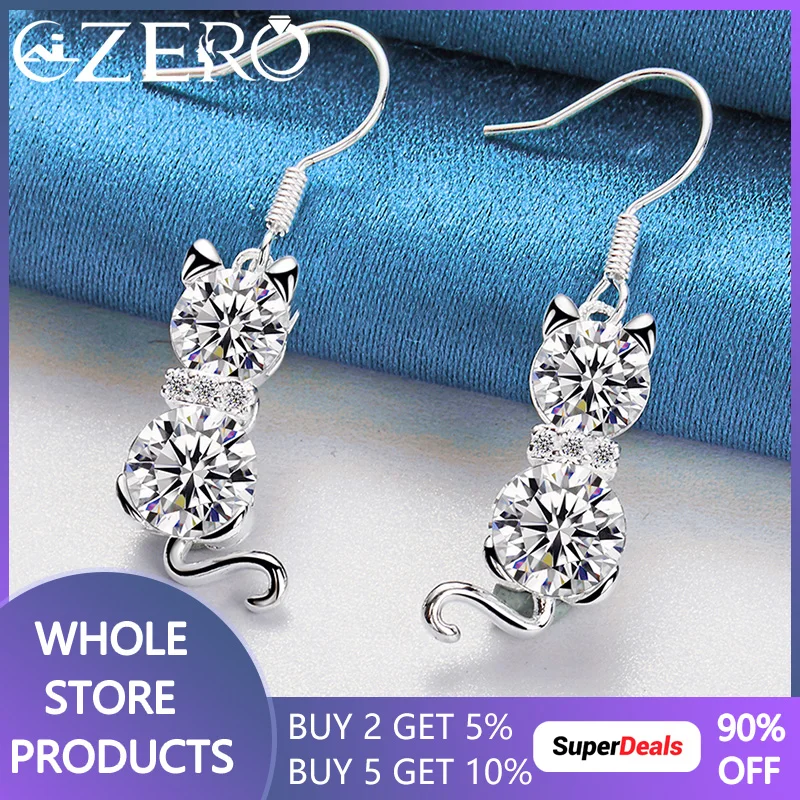 

ALIZERO 925 Sterling Silver Cat AAAAA Zircon Drop Earrings For Women Fashion Wedding Engagement Party Jewelry Gifts