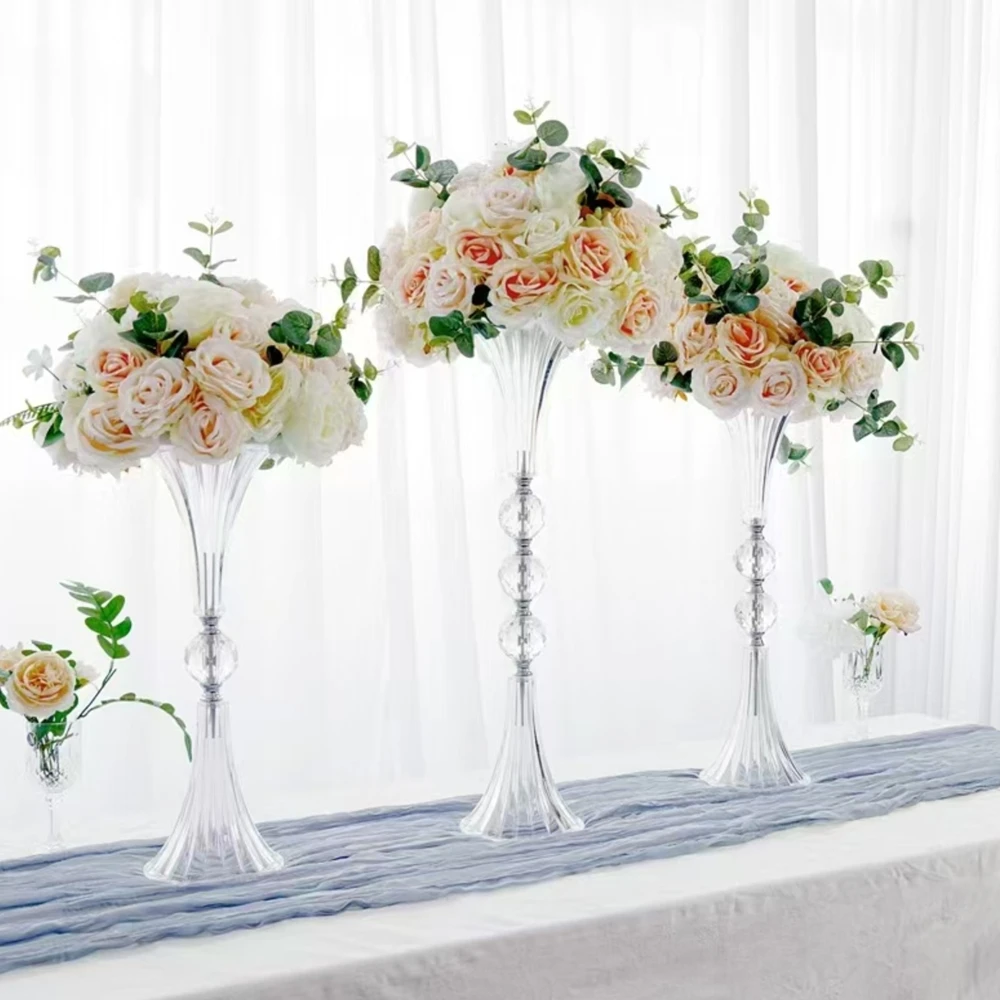 5-10pcs)43-85cm Wedding Vase, gold/black/white/sliver/Acrylic Transparent Trumpet vase Flower Stand Center Table Decorative