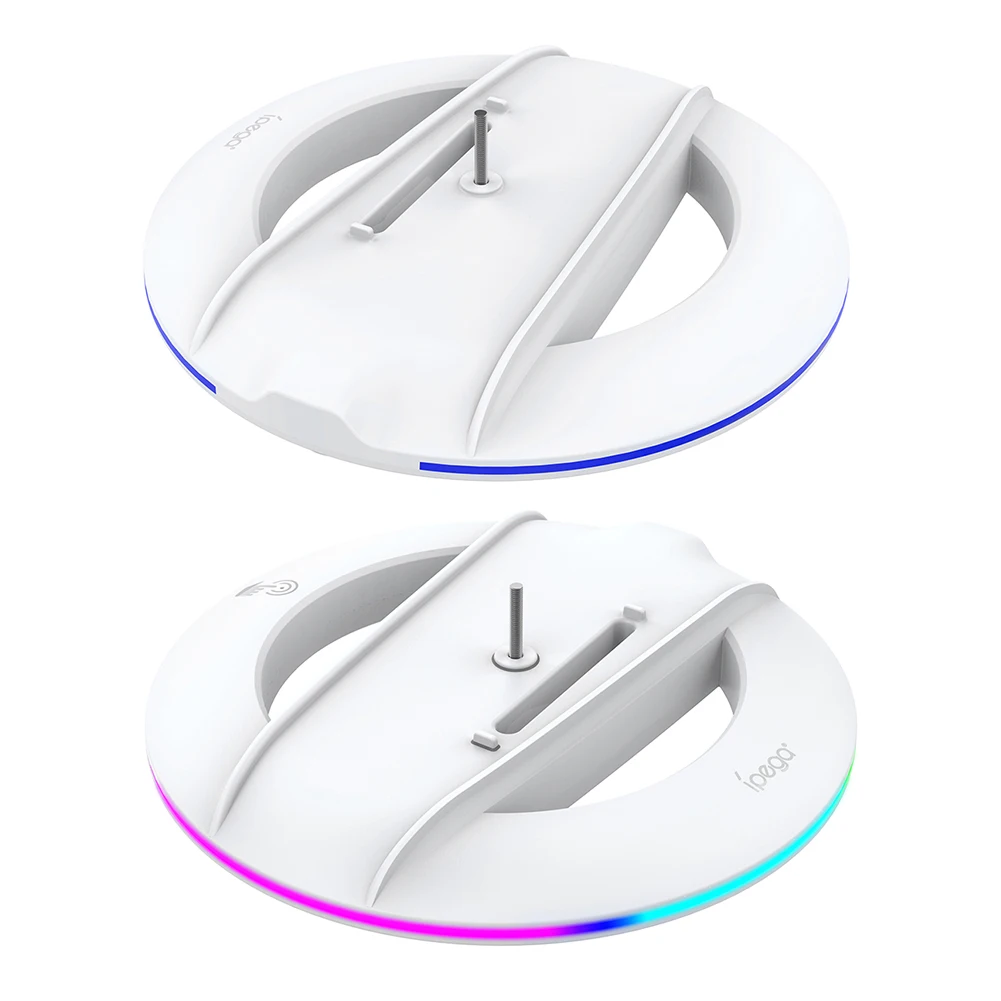 RGB 수직 스탠드 LED 베이스 게임 스탠드 콘솔 베이스 브래킷, PS5 슬림 디스크 및 디지털 버전용 미끄럼 방지 패드 포함