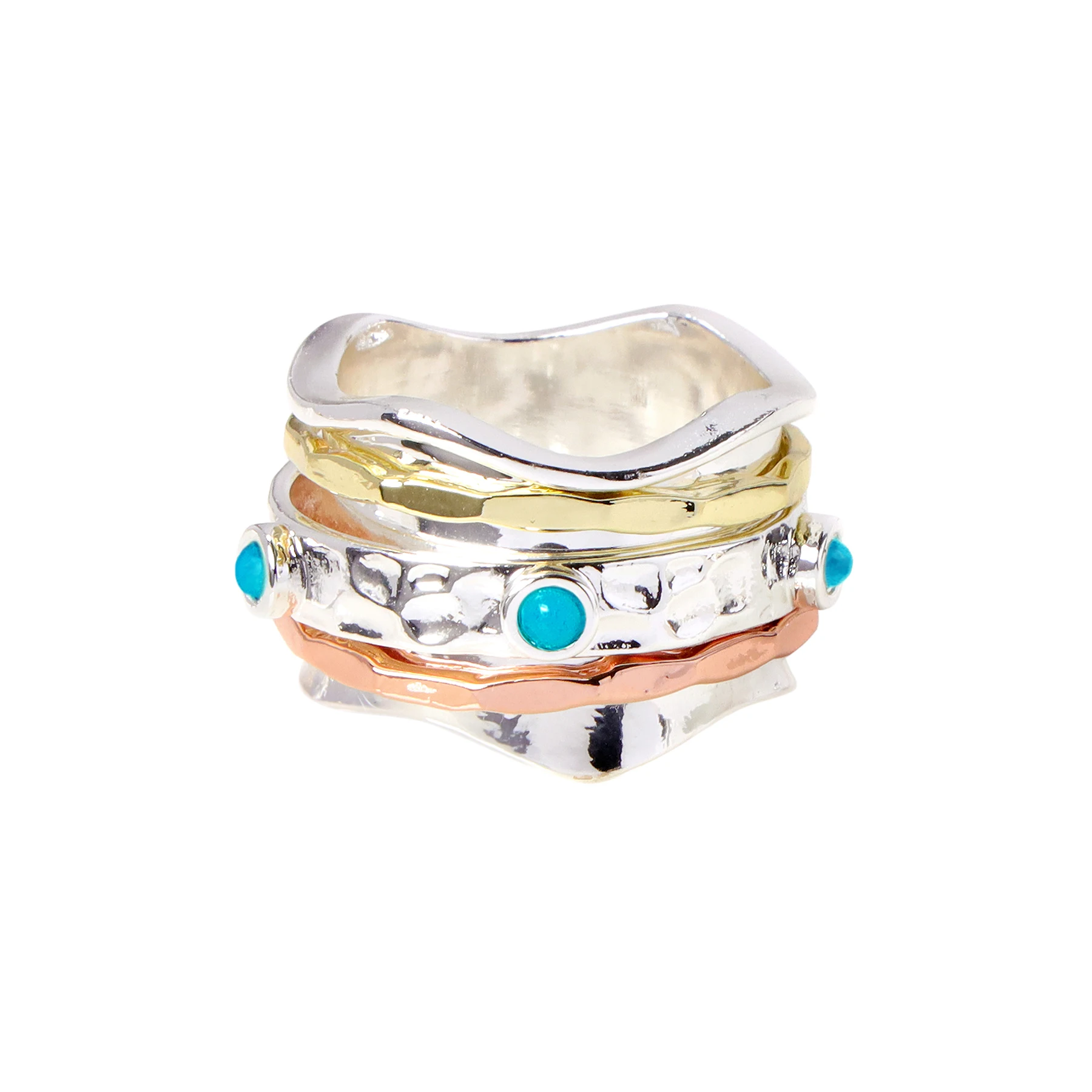 

Handmade Turquoise Tri Tone Spinner Ring Fashion Spinner Ring for Women