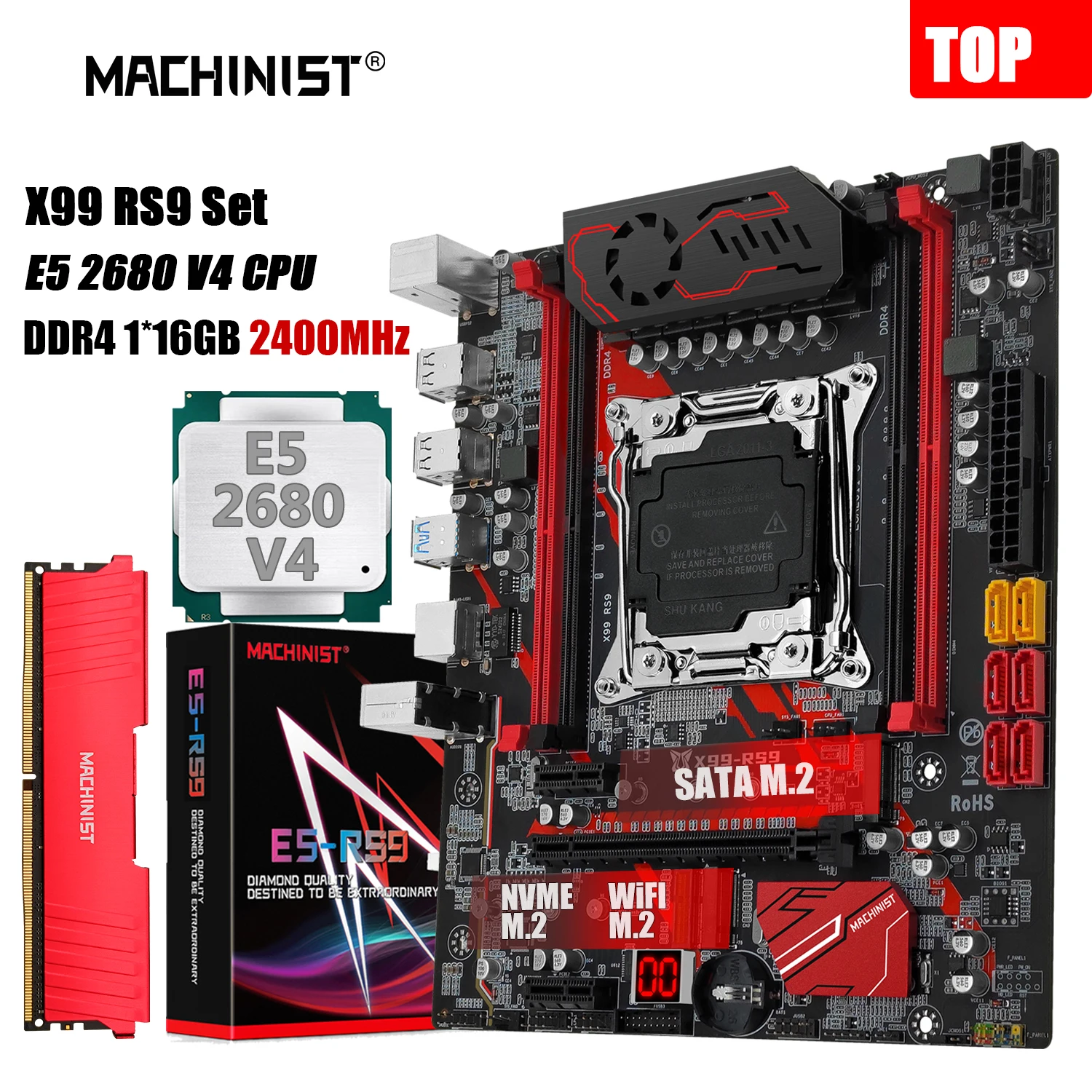MACHINIST X99 RS9 материнская плата Combo LGA 2011-3 Xeon E5 2680 V4 комплект ЦП 1 * DDR4 16 Гб ОЗУ 2400 МГц память NVME M.2 Usb 3,0 Nvme M.2
