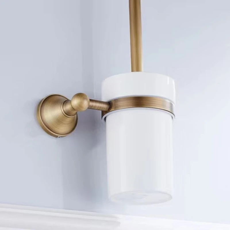 Hardware Retro Bathroom Pendant Toilet brush holder White Ceramic Cup Brass Handle Toilet Brush Rack Suitable for Bathroom Decoration