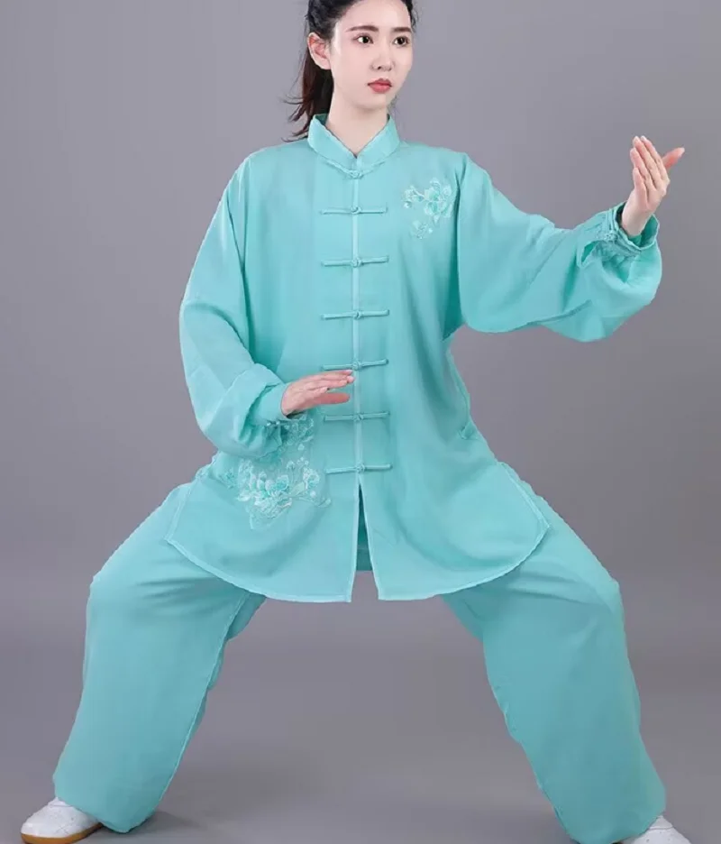 New Chinese Style Embroidery Flower Cotton Tai Chi Clothing Chinese Kung Fu Martial Arts Suit Fashion Sport Jacket Pants Sets