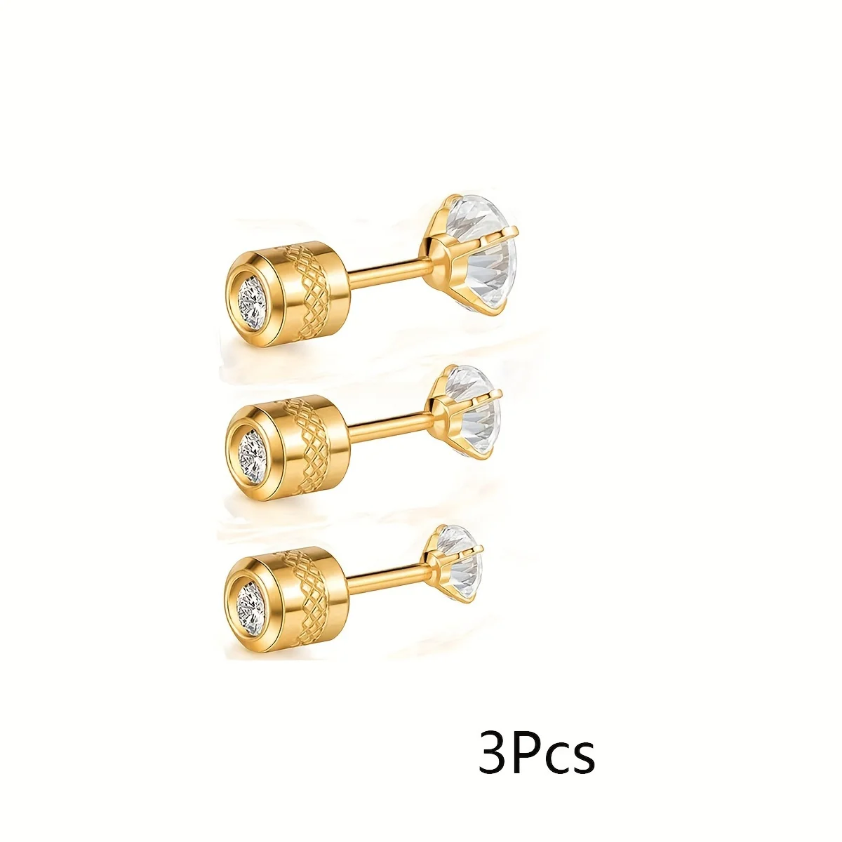 2 Stück Mode Edelstahl kubischen Zerkonia geprägten Muster Schraub ohrringe, flache Rückseite Knorpel Helix Ohr Piercing Schmuck – Detail 14