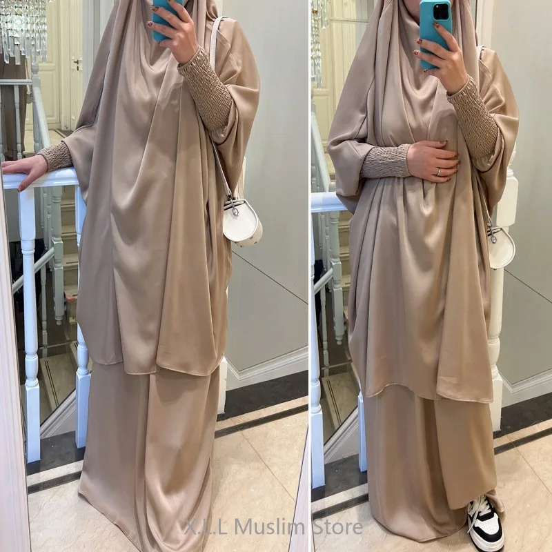 Eid Ramadan Jilbab Prayer Garment Set Muslim Dubai Kaftan 2 Piece Set Modest Fashion Dresses For Female Robe Clothes For Party