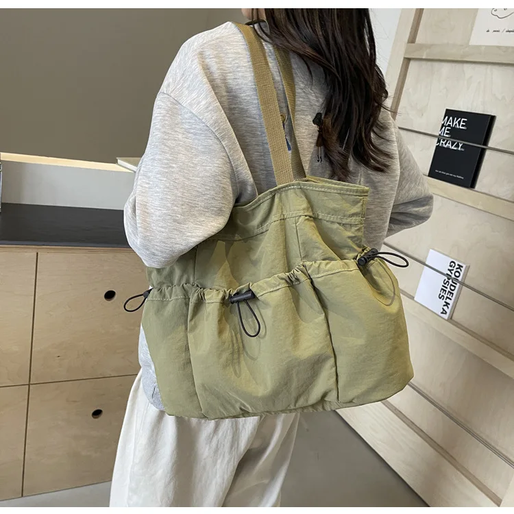 Large Capacity Tote Bag Fashion Shoulder Canvas Bag Work Commuting Bucket Bag