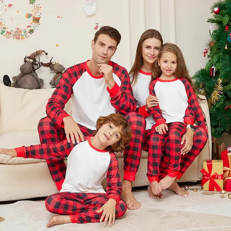 

2023 Plaid Christmas Pajamas Family Matching Outfits Father Mother Children Sleepwear Mommy and Me Xmas Pj's Clothes Tops+Pants