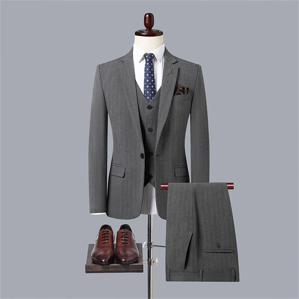 Elegant Male Suit 2023 New in Men's British Stripes Jacket Pants Vest Casual Formal Workwear Groom Wedding Suit Social Tuxedo