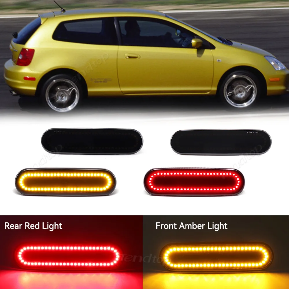 

4PCS For Honda Civic Si EP3 2002 2003 2004 2005 3 Door Car LED Fender Flare Lamps Side Marker Lights Front Amber Rear Red