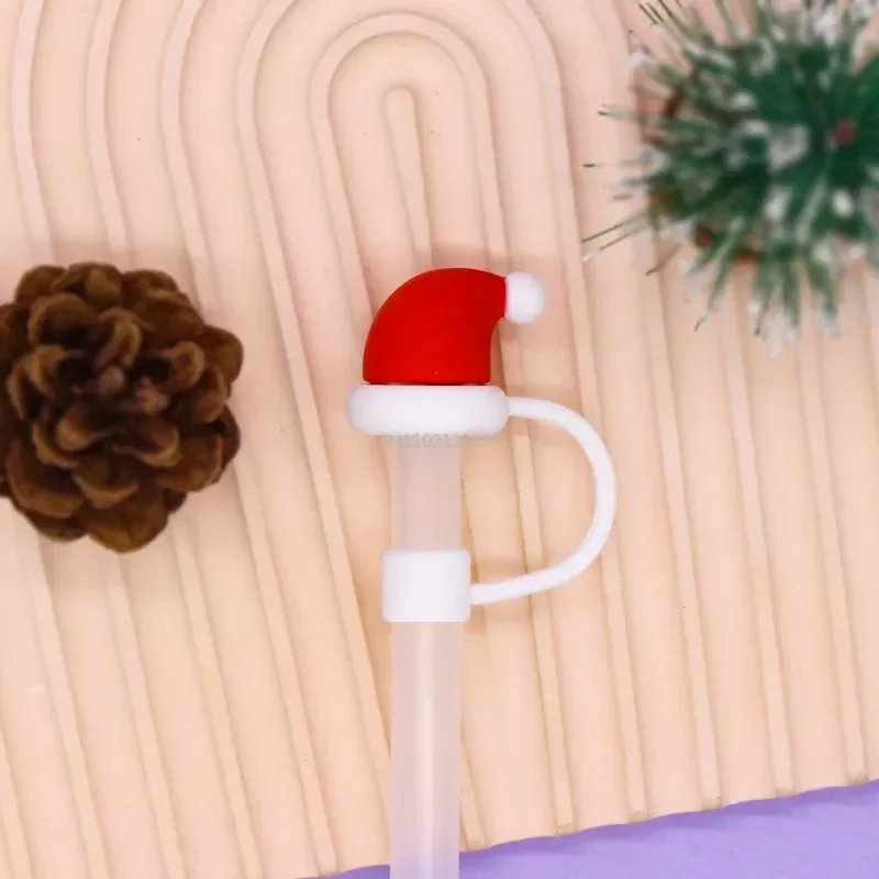 Silicone Straw Cover Christmas Cartoon Modeling Straw Plug Tips Cover Reusable Drinking Dust Cap Santa Snowman Party Decorations