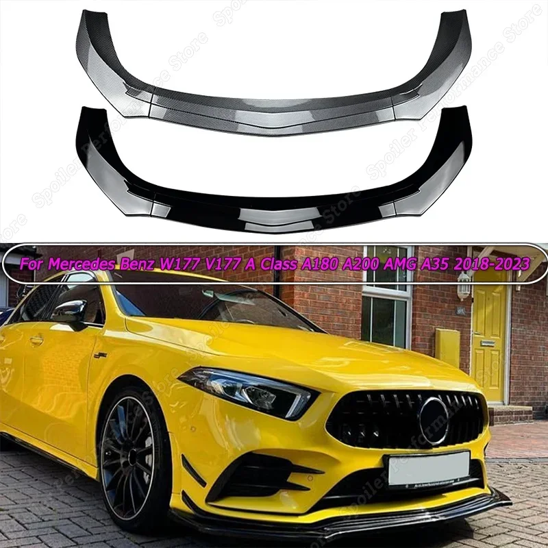 

For Mercedes Benz W177 V177 A Class A180 A200 AMG A35 2018-2023 3pcs Front Bumper Spoiler Splitter Lip Diffuser Chin Body Kits