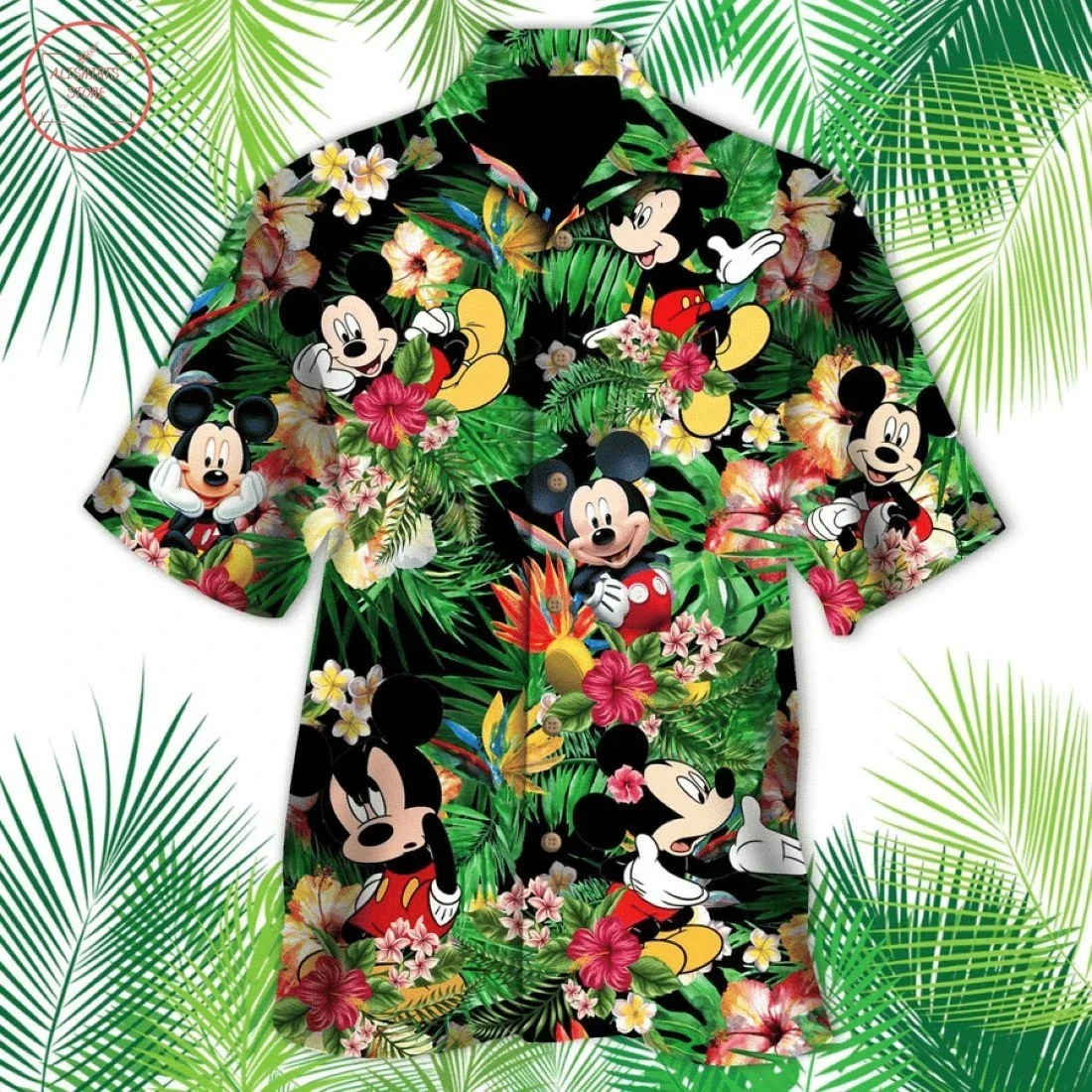 

Гавайская рубашка с короткими рукавами, Повседневная пляжная гавайская рубашка для отпуска с изображением Микки Мауса, в стиле ретро, 20244