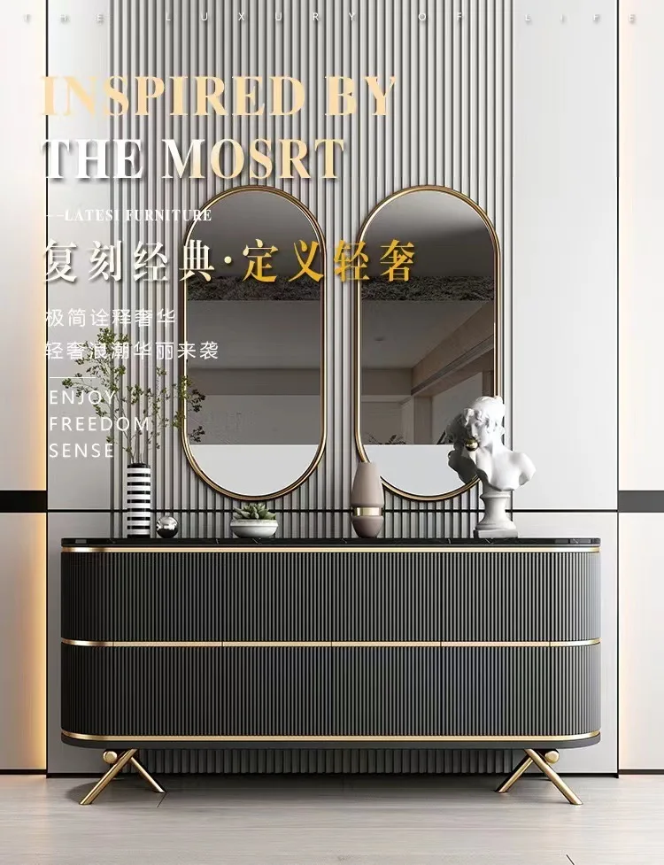 Italian light luxury rock slab dining side cabinet, simple and modern wall-to-wall foyer wall-to-wall decorative cabinet, high-e