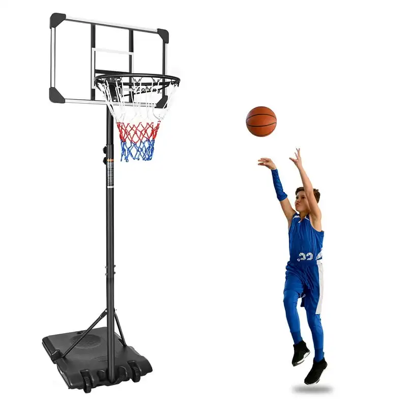 

Euroco Portable Basketball Goal System with Stable Base and Wheels, 5.6 to 7ft Height Adjustable Basketball Hoop for Indoor Outd