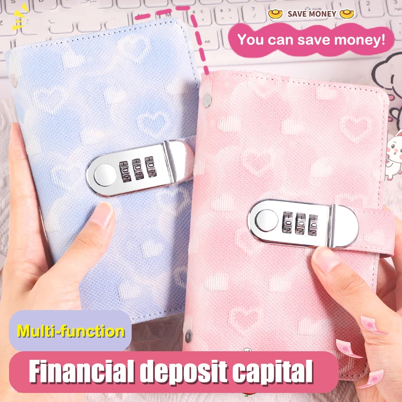 Heart Print Money Savings Challenge Binder Savings Challenges Book Large Capacity Leather Waterproof Cash Budget Notebook