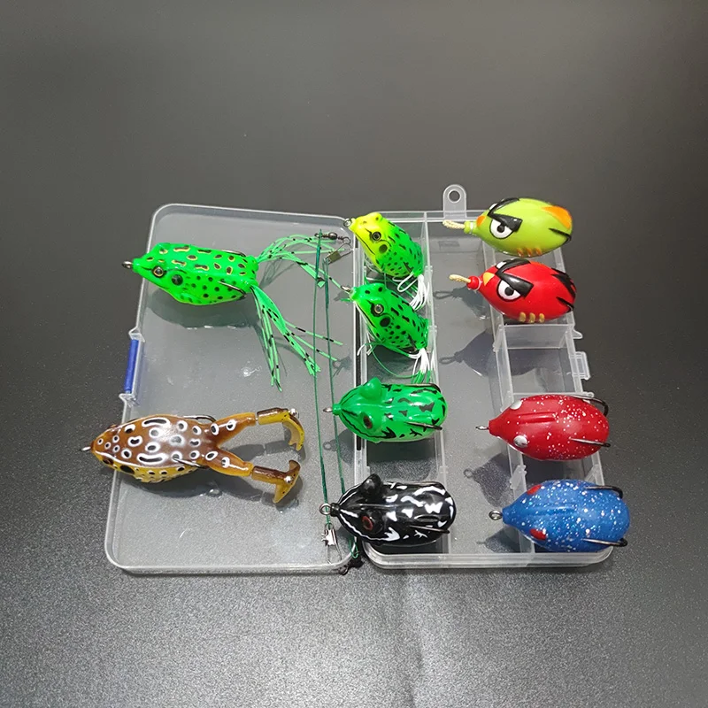 10 Pz/Scatola Esche Da Pesca Rana Morbida Kit Doppi Ganci 8G 13G Top Acqua Artificiale Esca In Silicone Set Esca Morbida Attrezzatura Da Pesca B611