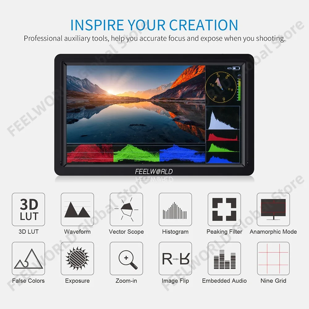 Фото 6-дюймовый видеомонитор FEELWORLD FW568S IPS 1920X1080 3G-SDI 4K HDMI с внешним источником питания F970 №5