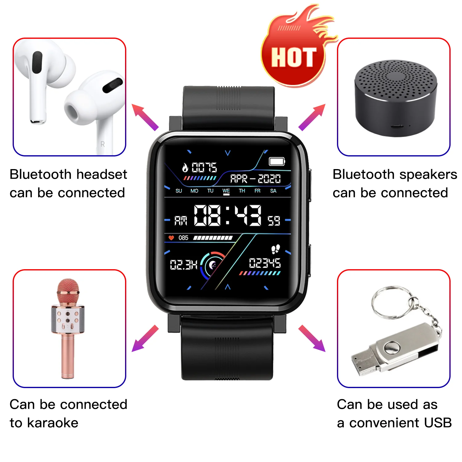 Reloj inteligente F30 para hombre y mujer smartwatch con Bluetooth control del ritmo cardiaco presion arterial sueno registro de ejercicio