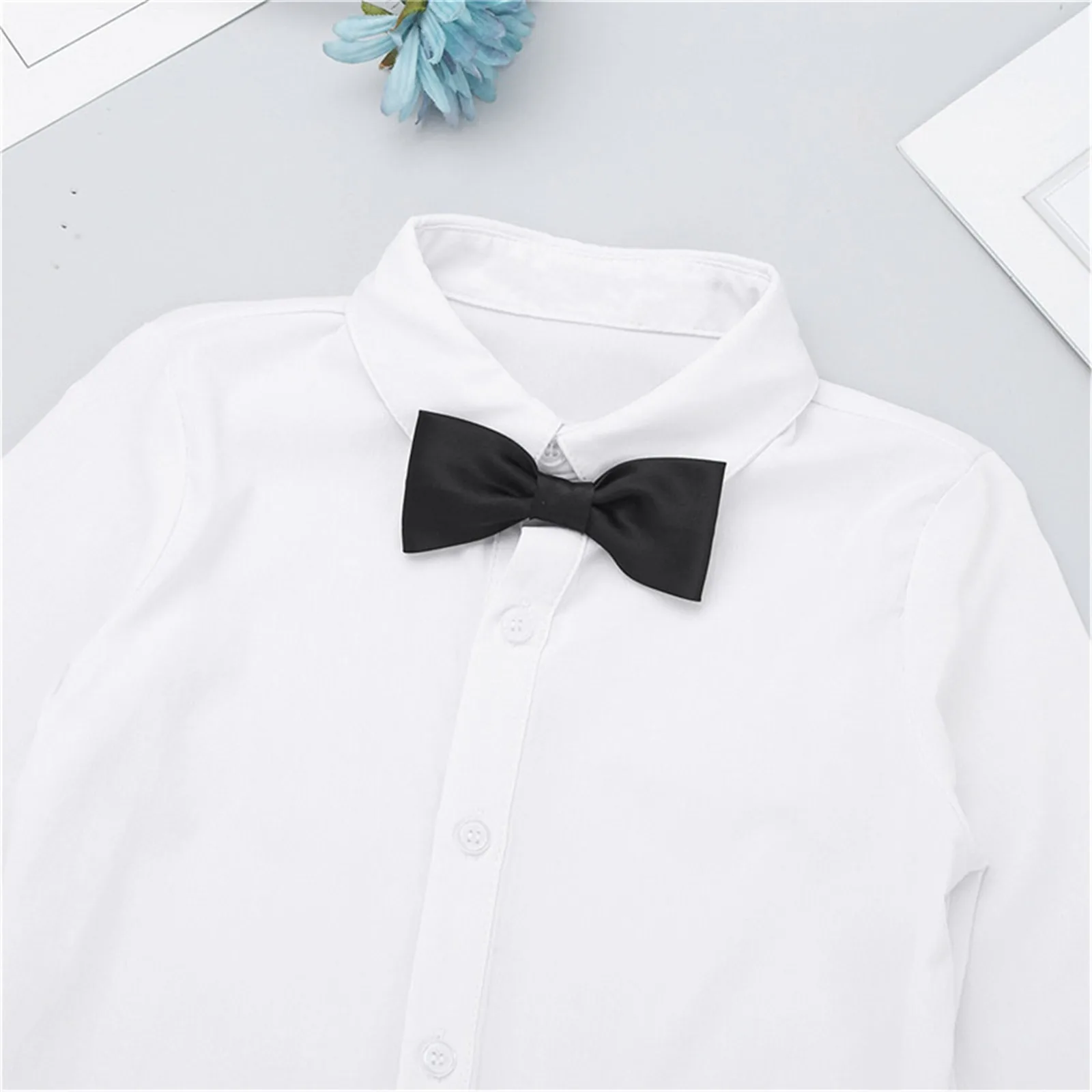 Kids Boys Shirts Rompers Long Sleeve Lapel Bowtie Shirt Gentleman Bodysuit Children's Latin Dance Leotard Performance Costumes