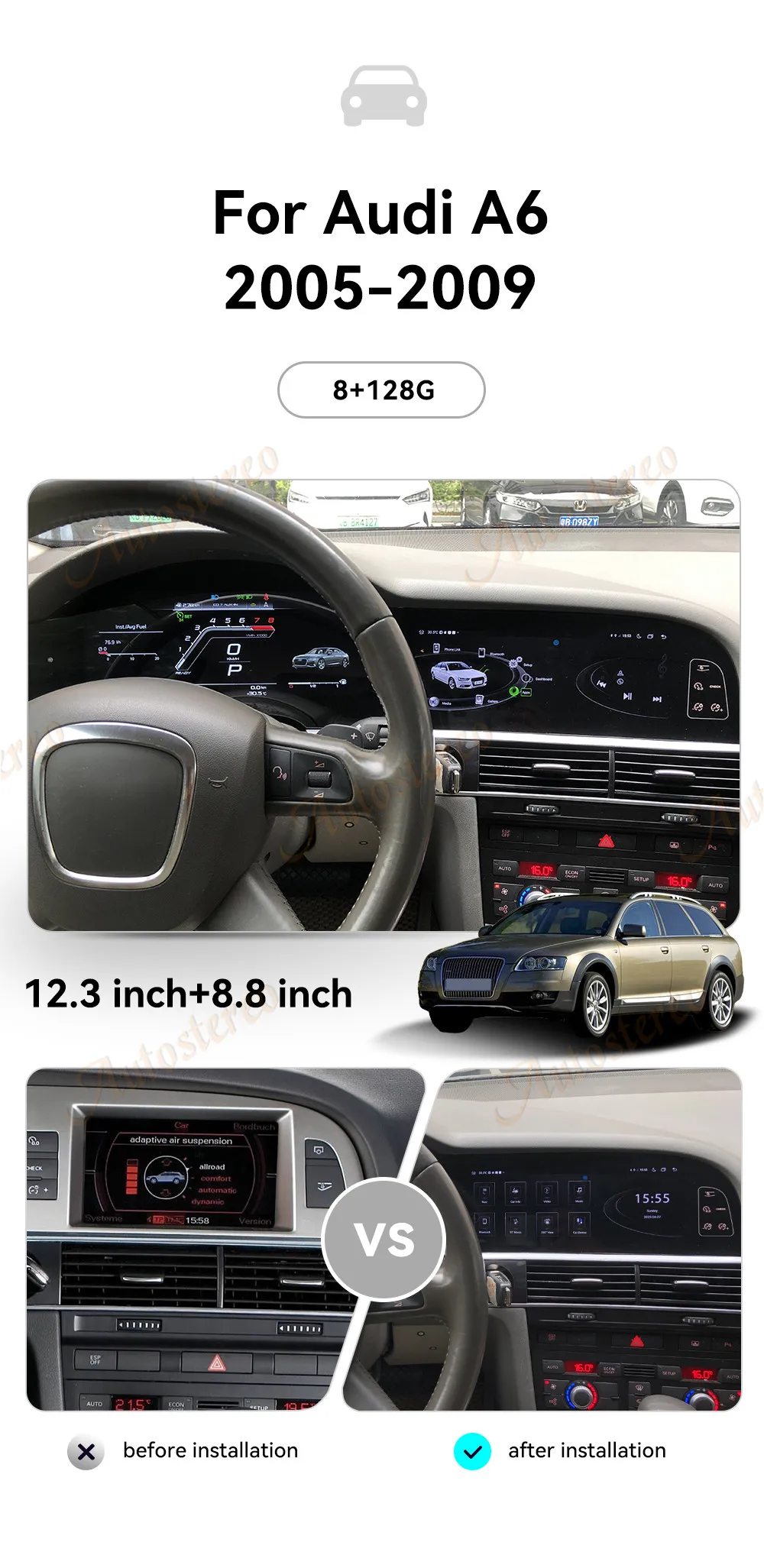 Android 13.0 HD Screen For Audi A6 2005-2012 Carplay Car GPS Navigation Auto Ste