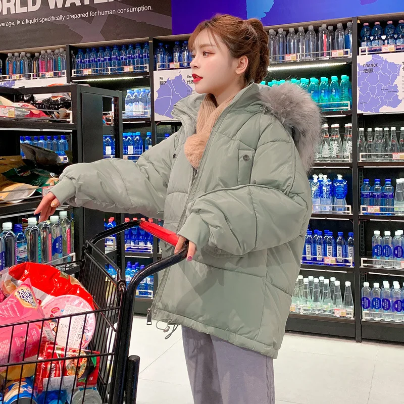 CGC Winter Cotton Padding Coat For Women Korean Fashion Short Parka Thickened Warm Oversize Jackets Winter Hooded Outerwear