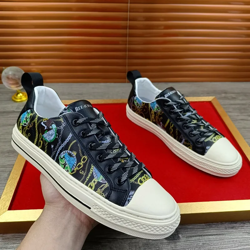 

New spring and fall printing plate shoes personalized trend lace-up men's shoes fashion versatile low-top casual tide shoes